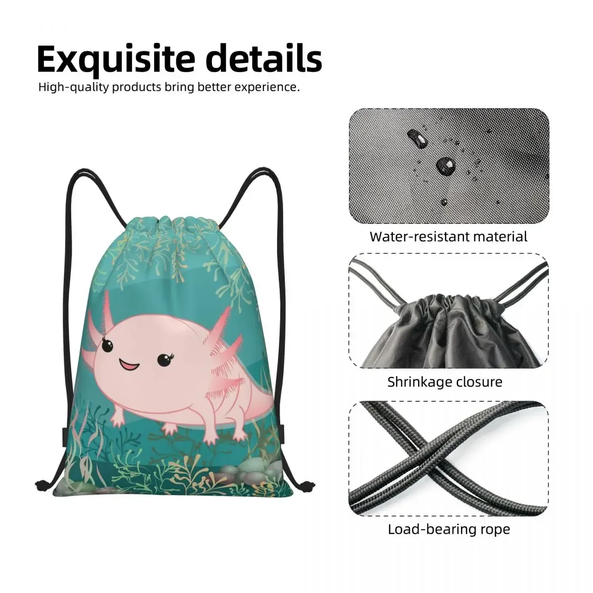 Custom Kawaii Axolotl borse con coulisse per bambini per lo Shopping zaini da Yoga uomo donna Salamander Animal Sports Gym Sackpack