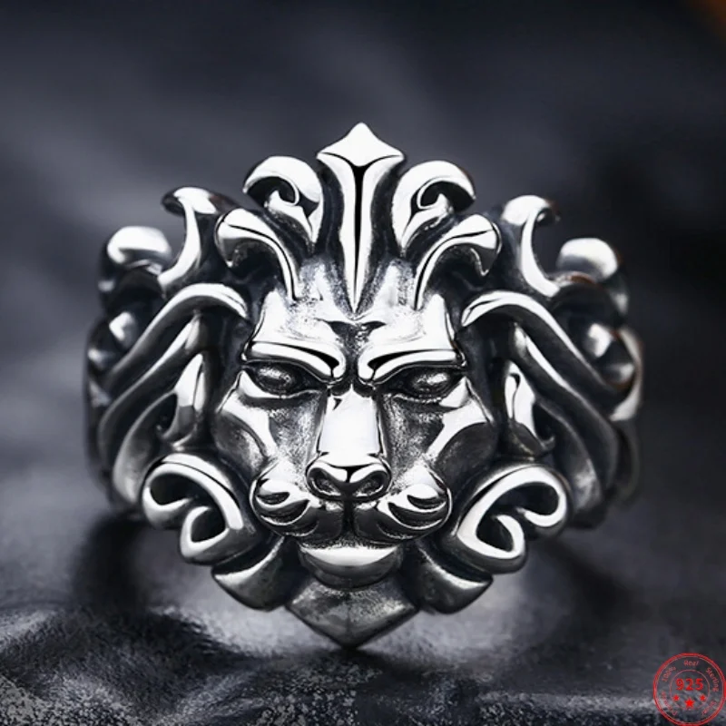 

Genuine S925 Sterling Silver Rings for Men New Fashion Creatisve 3D Relief Lion Head Domineering Punk Jewelry Wholesale