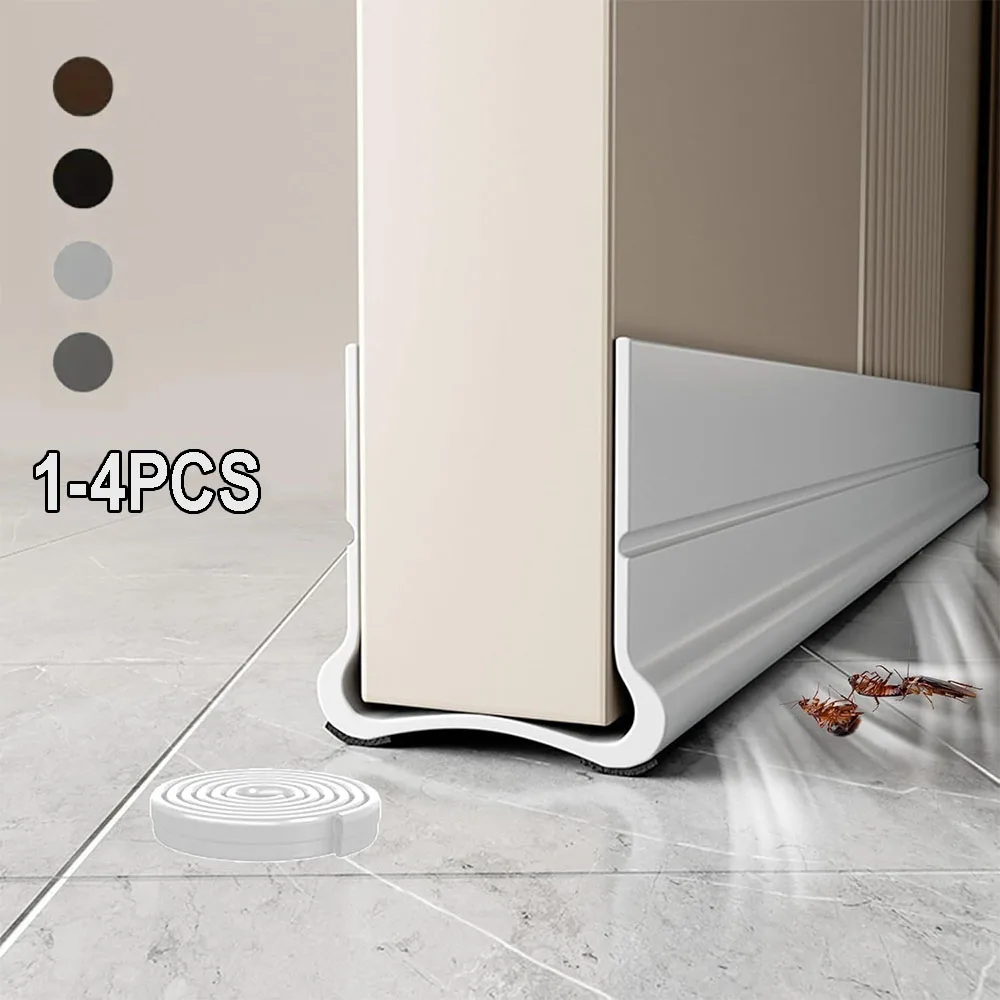 1-4PCS Self-adhesive Door Bottom Sealing Strip Wind and Dust Proof Weather Strip with Soundproofing Felt PVC Flexible Door Strip