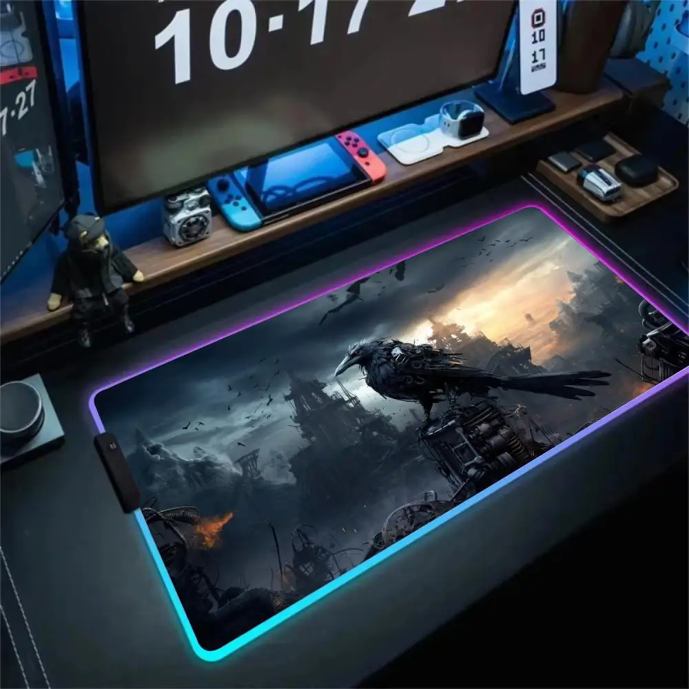 

RGB anime Mouse pad Mechanical crow LED glow gaming mat Desk Mat rubber anti-slip Gaming keypad mousepad gamer pc accessories