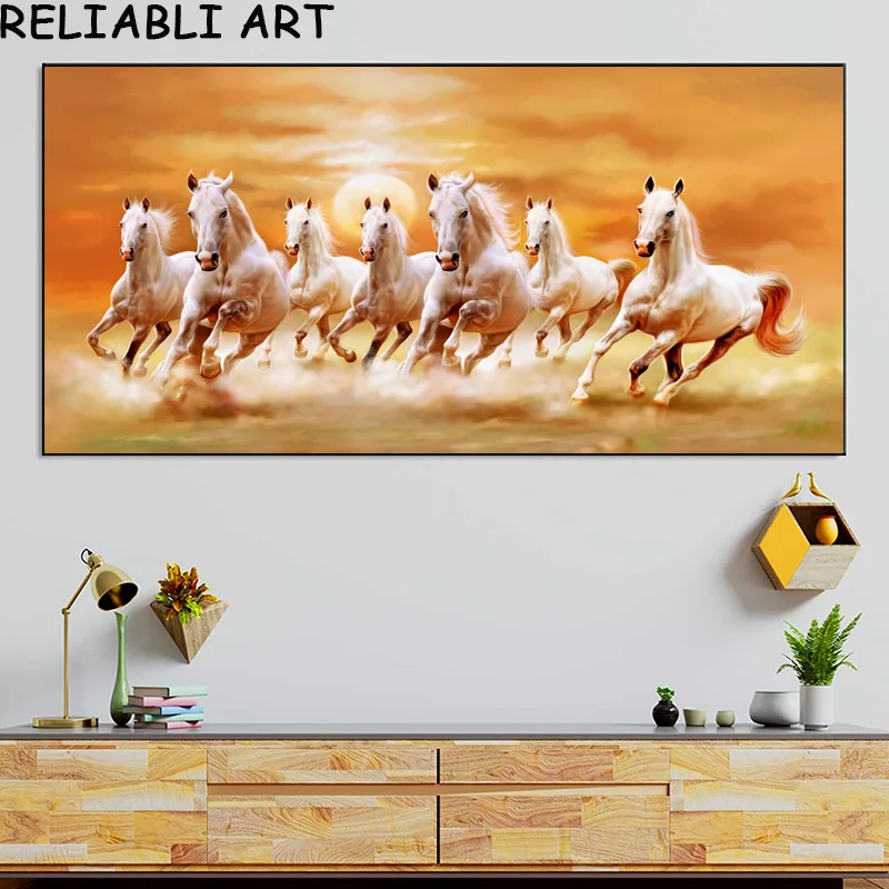 Nordic Style Wall Decoration 7 Running White Horse Canvas Painting For Living Room Modern Moon Landscape Art Picture Home Decor