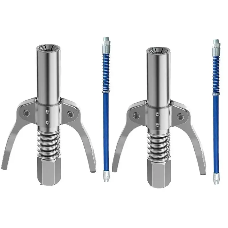 Dual Handle Gear Grease Nozzle, 10000 PSI Load Quick Lock & Release Grease Coupler With Spring Flexible Hose-ABQF
