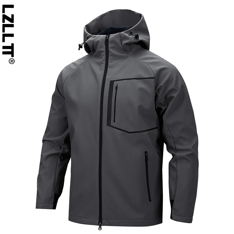 Spring Autumn Men Hooded Waterproof Outdoor Jackets Man Casual Jogger Cargo Pocket Jacket Male Outwear Bomber Windbreaker Jacket