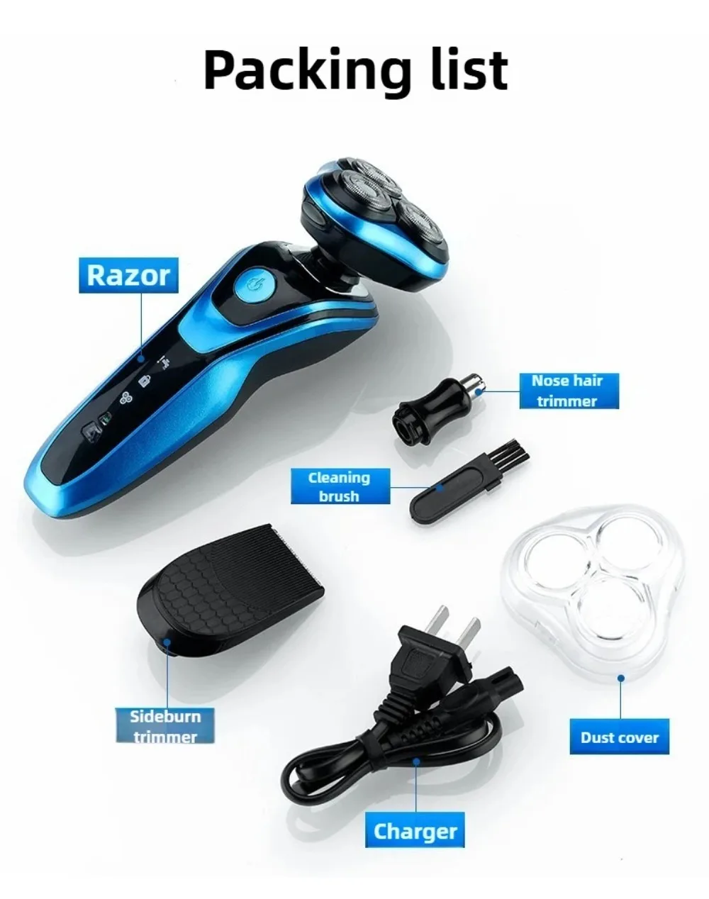 Portable 3 in 1 Electric Shaver Three Heads Rechargeable Men's Shaver Waterproof High Speed Sideburn Trimmer