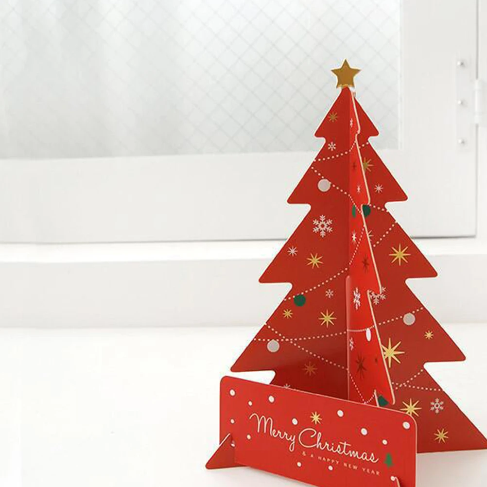 

4 Set 3D Paper Sculpture Greeting Card Blessing Cards Christmas Small Tree for Red