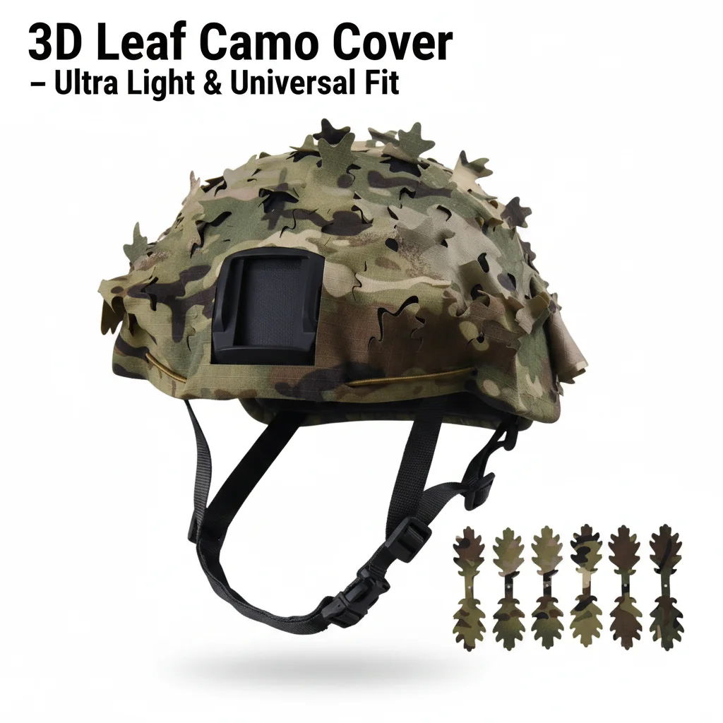 WELEAD Helmet Camo Cover With Leaf Strips Universal Tactical Military Camouflage Netting For Hunting Airsoft Outdoor Gear