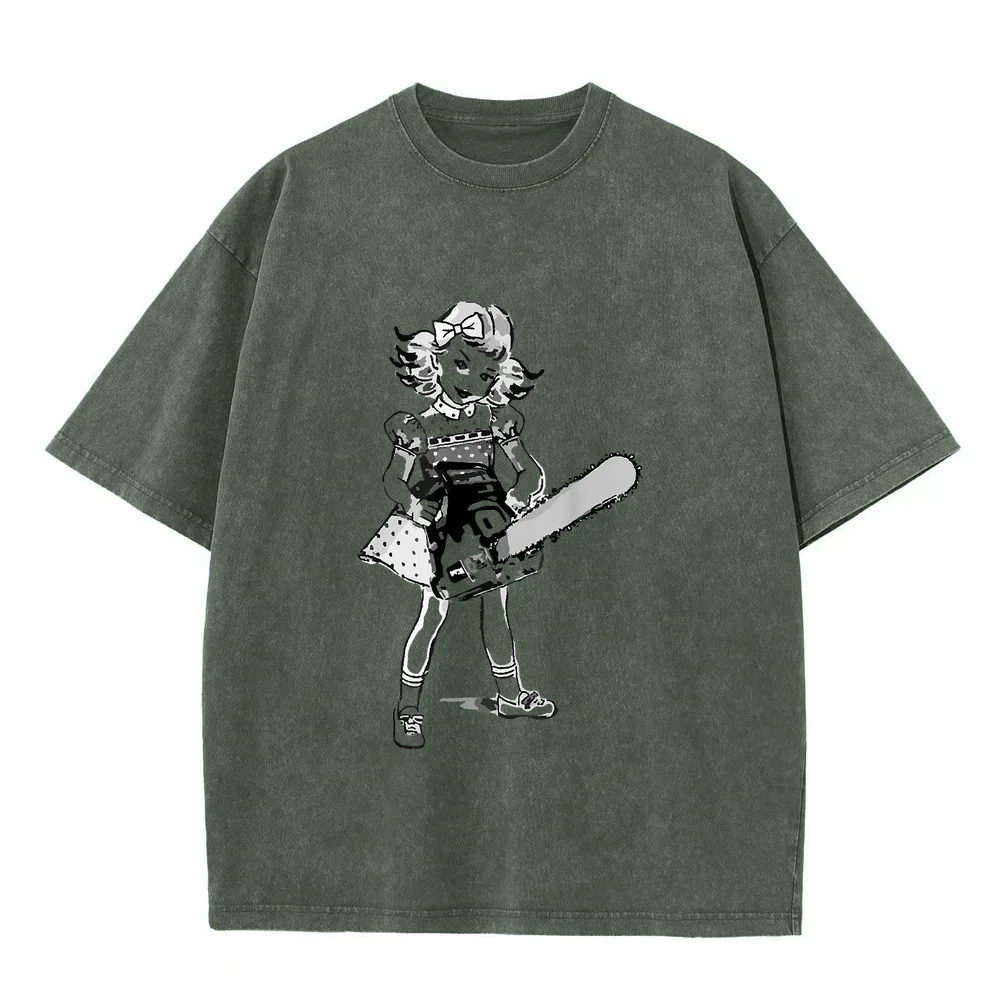 Designer Man T Shirt Chainsaw Girl Punk Goth Horror Fan T-Shirt Vintage Printed Big Size Tee Birthday Men Cotton Summer Clothing