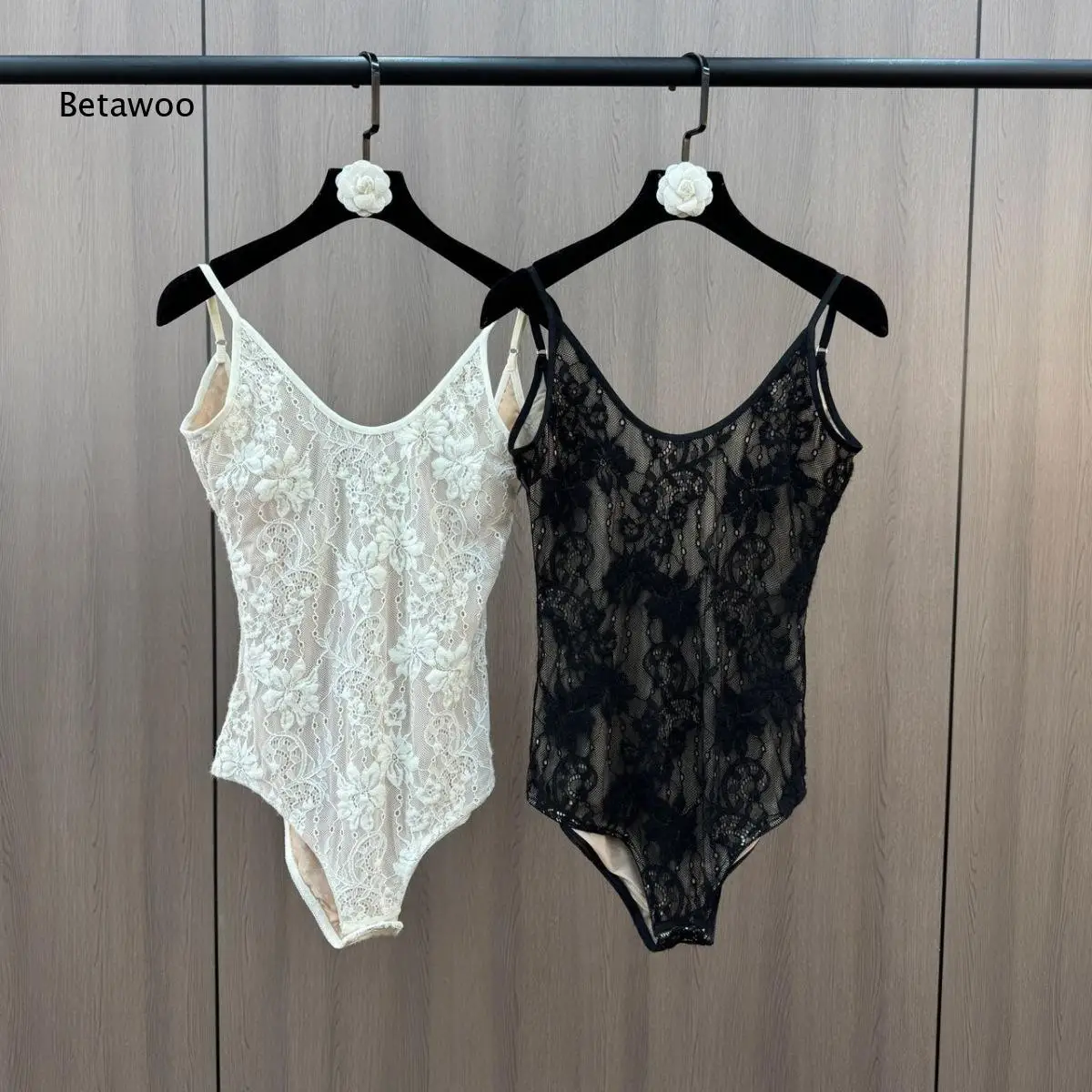 Women's Lace Bodysuit V-Neck Spaghetti Strap Sheer Mesh Lingerie Bodycon Romper Sexy Underwear Teddy