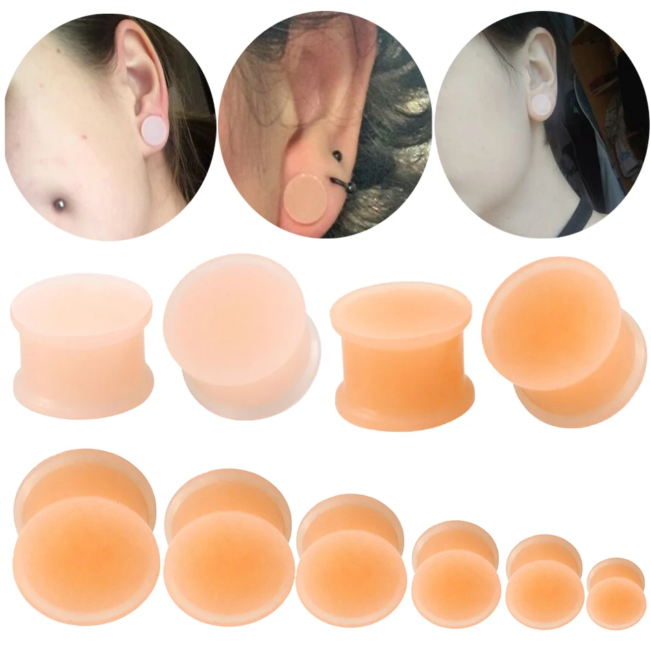 1Pair Silicone Double Flared Hollow Flesh Tunnel Ear Plug Piercing Expander Skin Color Earlet Gauges Earrings Piercing Jewelry