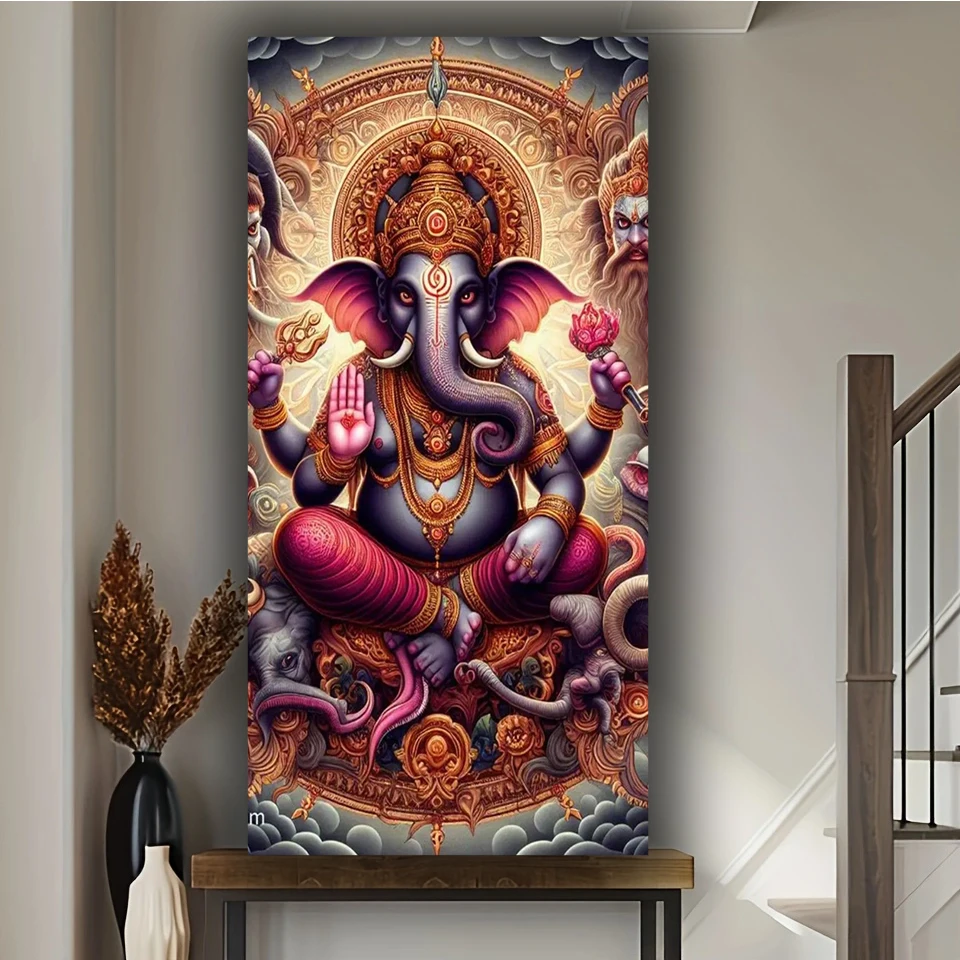 غانيشا الهندوسية كامل مربع جولة الماس الفسيفساء Diy الماس اللوحة كبيرة الحجم مجوهرات عبر الابره مجموعات هدية تزيين المنزل ،