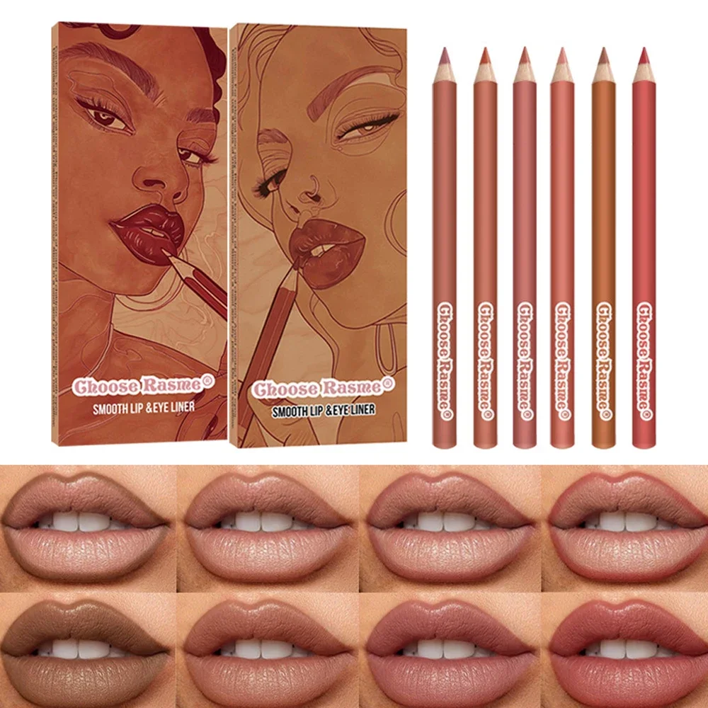 6pcs Nude Lipliner ชุดปากกา Matte Nude Contour Lip Liner ดินสอลิปสติก Waterproof Long Lasting ลิปสติกปากกา LIPS Tint เครื่องสําอาง