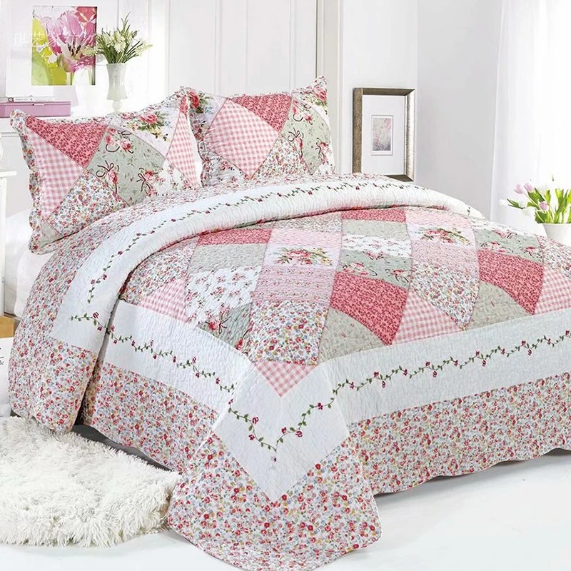Plaid Cotton Bedspread Set with One Pillowcase And Quilt Patchwork Blanket American Style Home Bedding Collection 170x210cm
