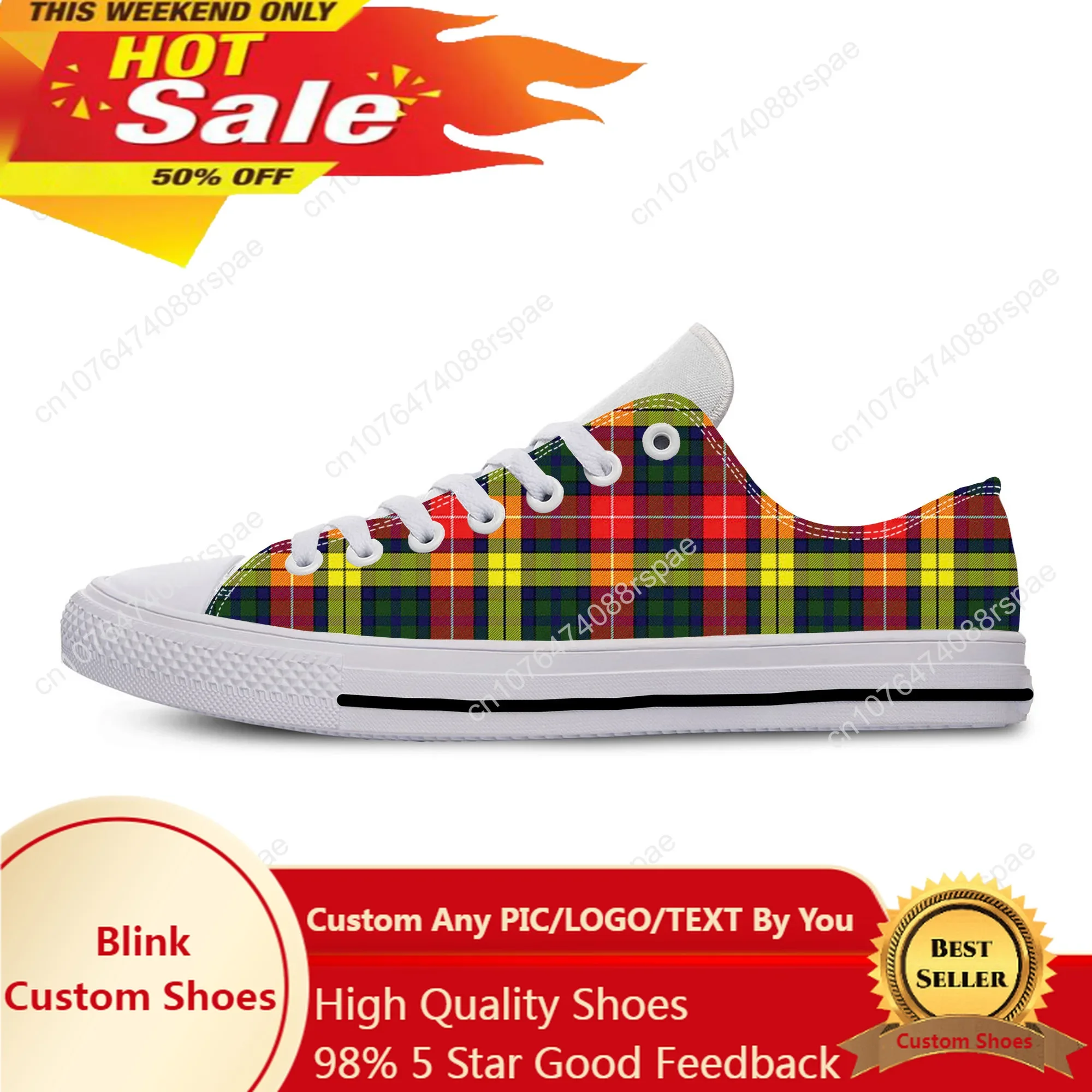 

Hot Scottish Clan Buchanan Tartan Plaid Funny Casual Shoes Low Top Breathable Board Shoes Lightweight Men Women Summer Sneakers