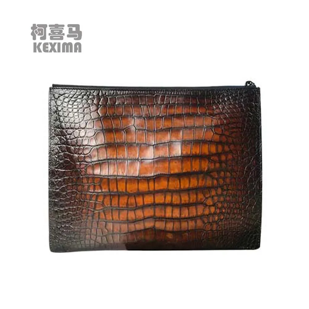 yongliang New crocodile leather Male wallet men envelope bag  manual  Brush color  Thin section fashion zipper men bag