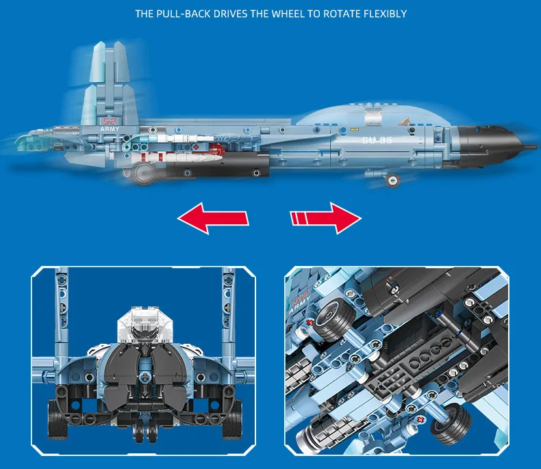 Sowjetunion Sukhoi Su-35 Super Flanker E Kampfjet Modernes Militär-Bausteinmodell Flugzeug Bausteine Rückziehspielzeug – Detail 4