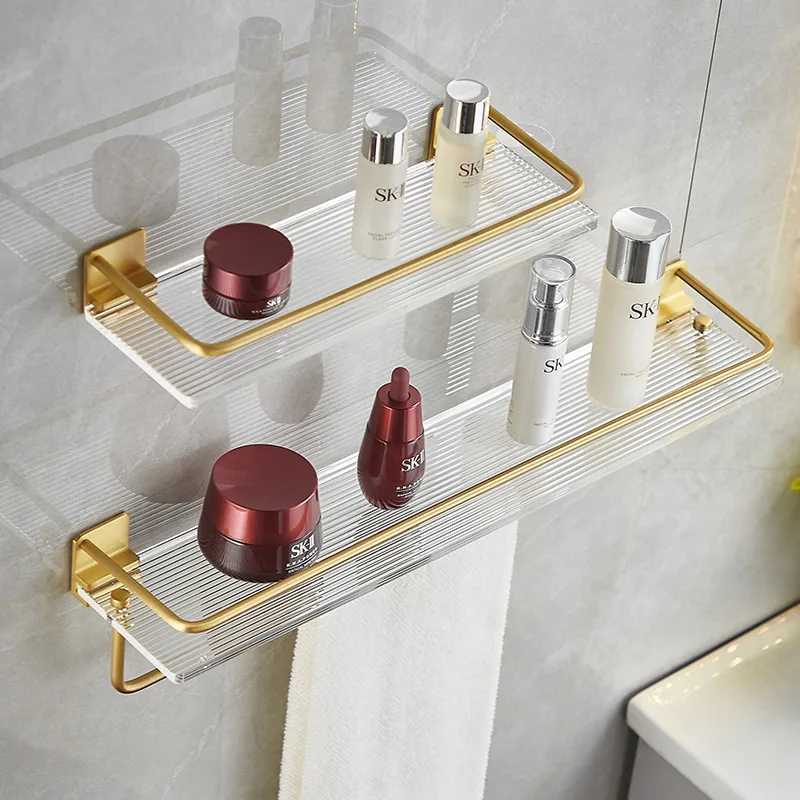 Acrylic light luxury rack bathroom towel rack wall-mounted storage table dressing table punch-free wash table