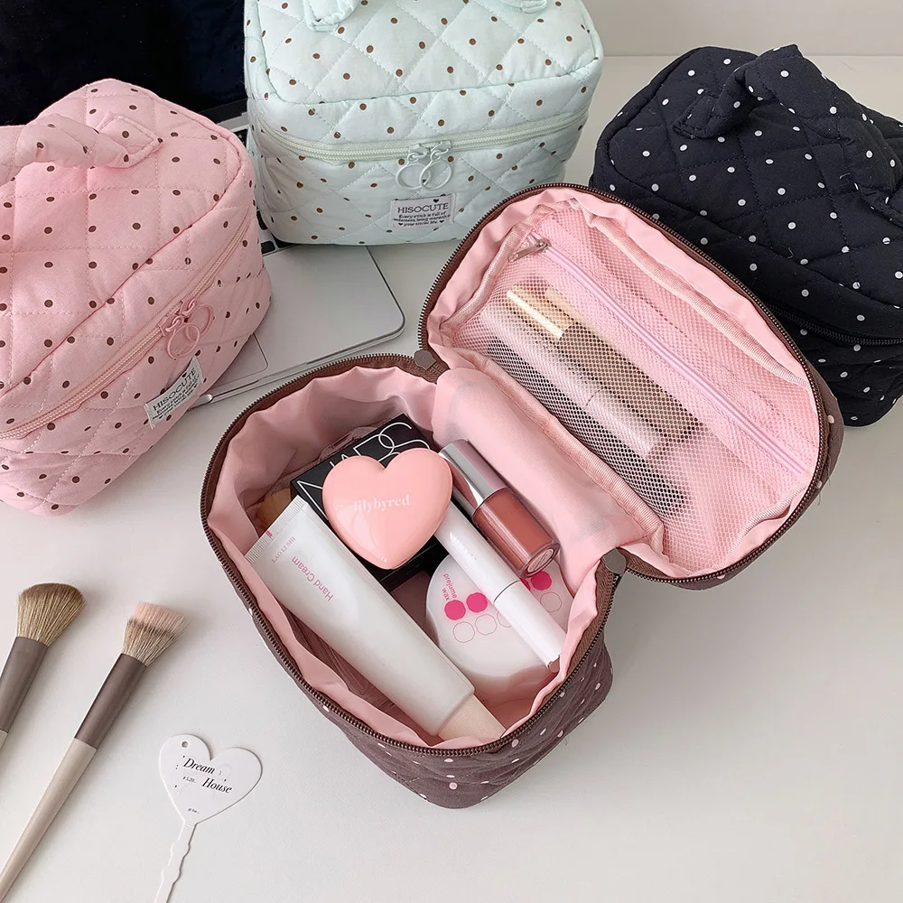 Fashionable Ins Style Women's Quilted Handbag Travel Storage Pouch Cosmetic Makeup Accessories Organizer Portable Zipper ToteBag
