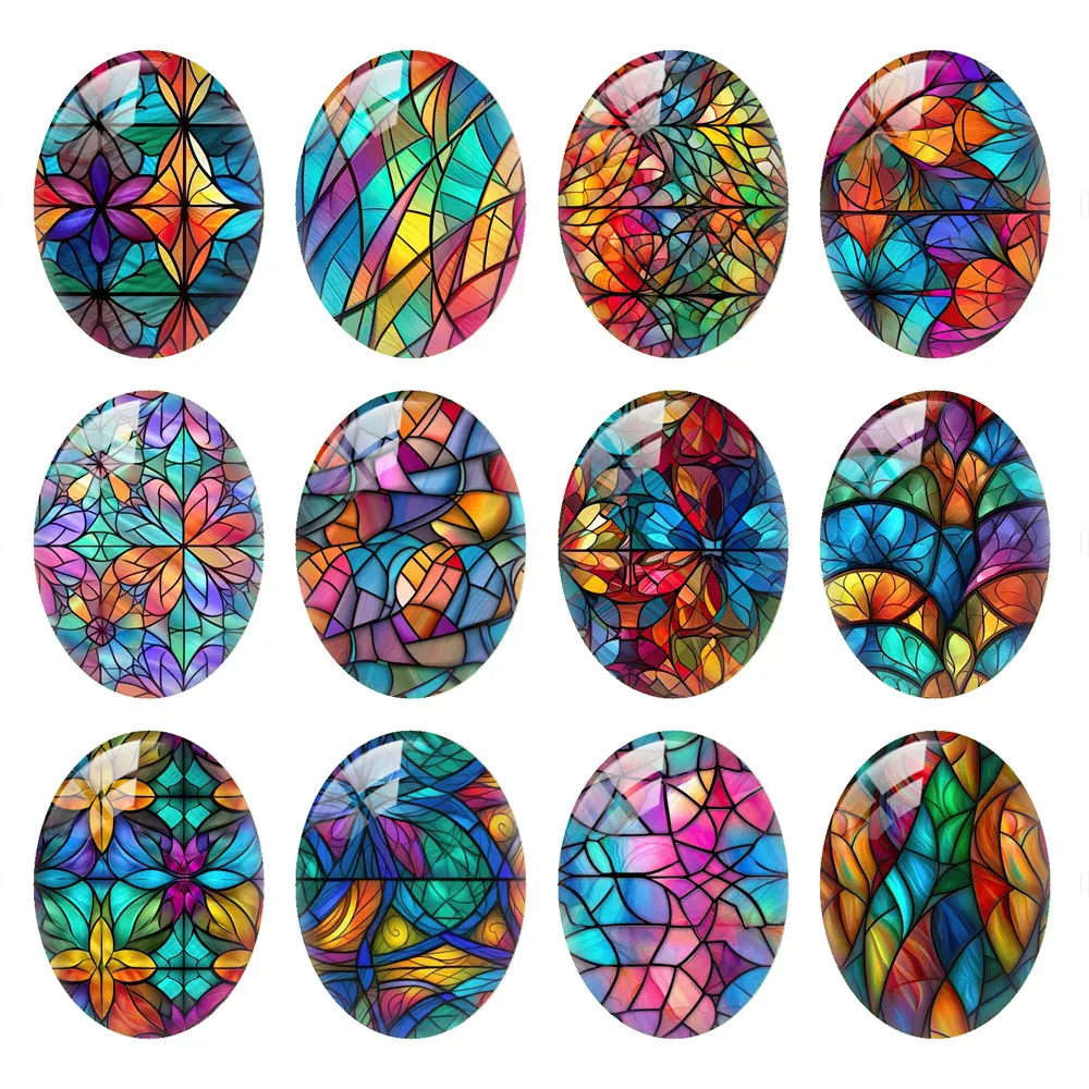 10pcs/lots Oval Photo Glass Cabochon Geometric Pattern Charms Demo Flat Back Cameo For Diy Jewelry Making Findings Accessories