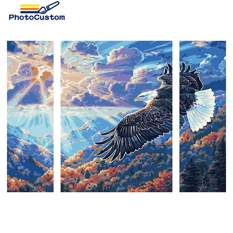 

PhotoCustom 3PC Painting By Number Sky and mountain Drawing On Canvas HandPainted Art Gift DIY Pictures By Number landscape Kits