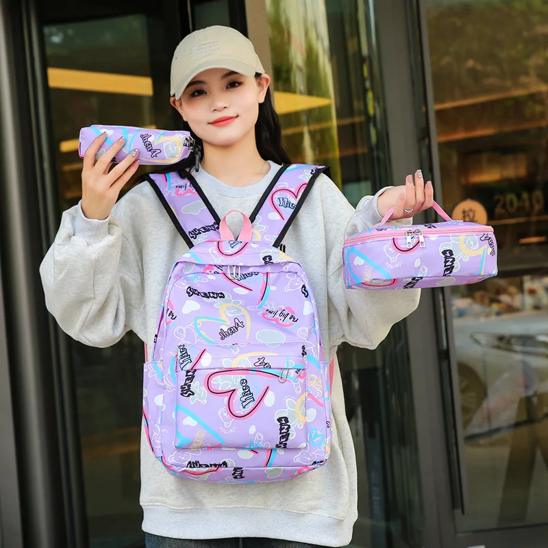 Sac à Dos Étanche pour Élève du Primaire, avec Lunch et Trousse à Crayons, pour Enfant Fille, Nouvelle Collection, 3 Pièces/Ensemble