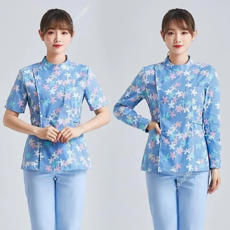 Pet Grooming Nursing Scrubs Set Spa Uniforms Unisex Flower Printed Work Clothes Set Medical Suits Clothes Scrubs Tops and Pants