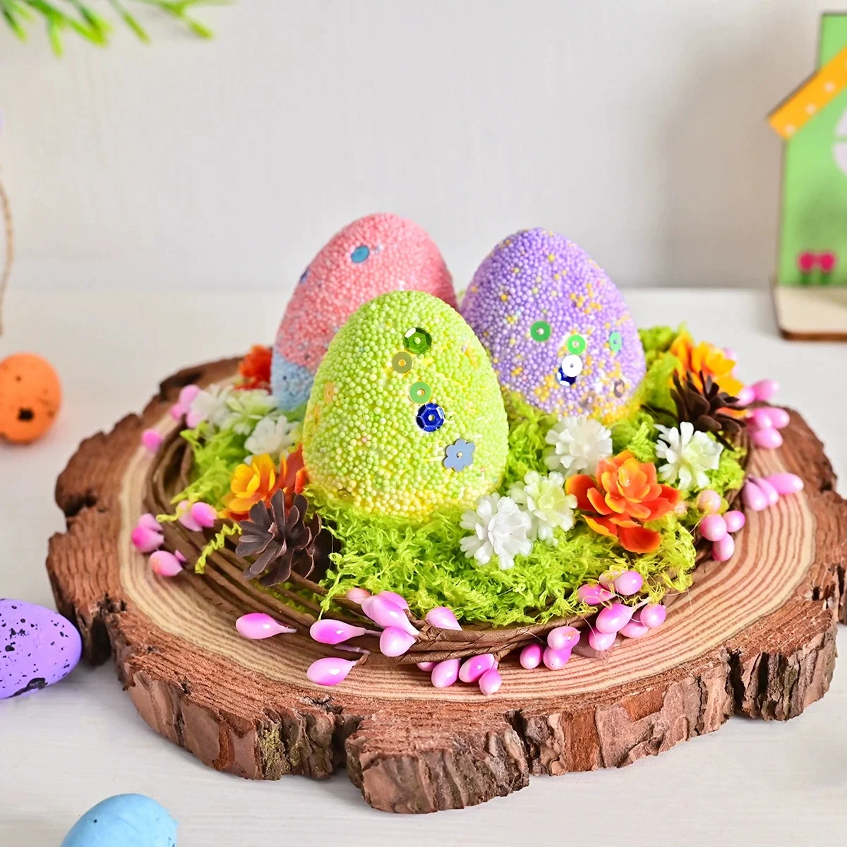 

New Tree Nest Easter Egg Decoration Ornament Plastic Simulation Flower Pinecone Home Atmosphere Decoration Desktop Ornament Gift