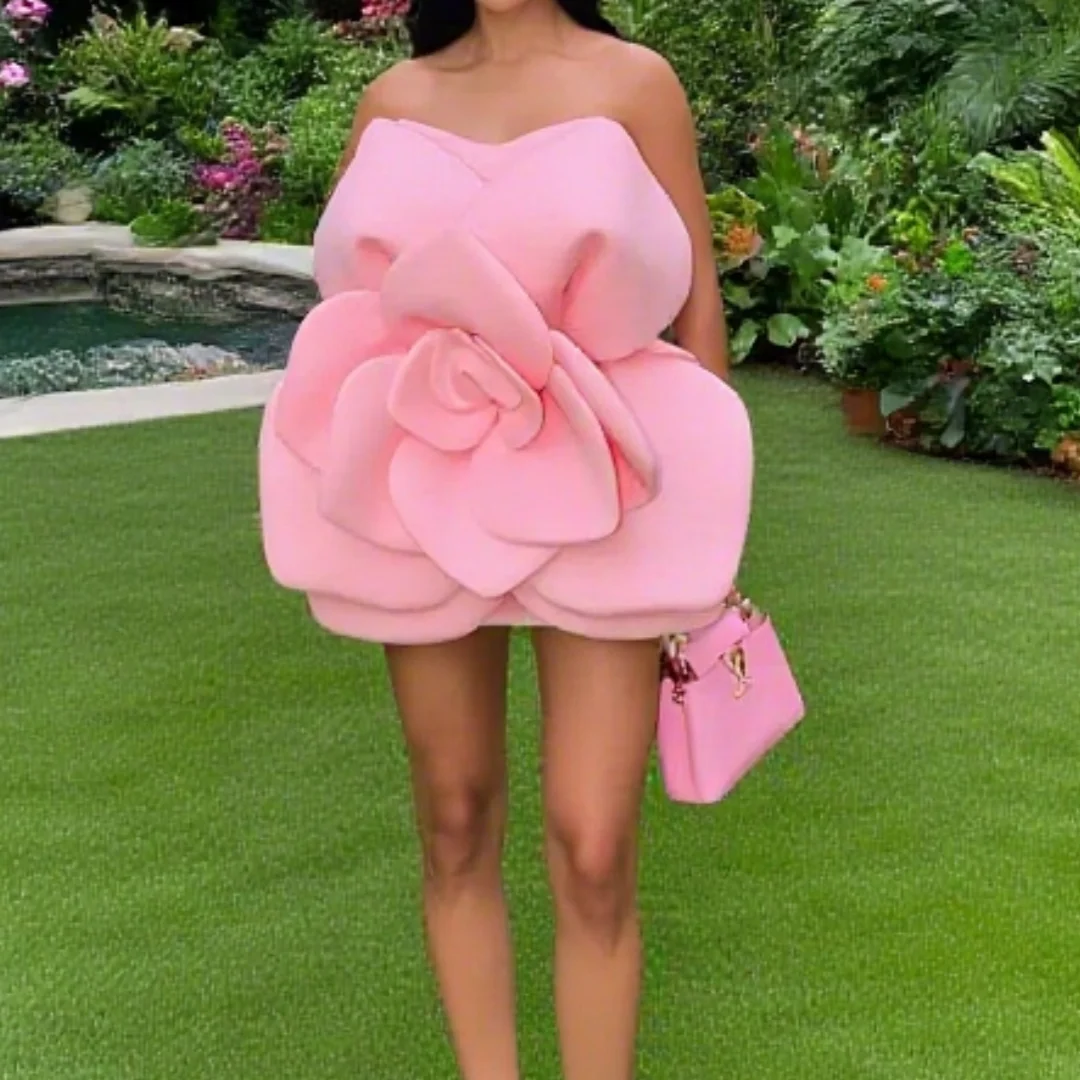 

Eye-catching 3D Rose Flower Formal Party Dresses Pink Floral Prom Dresses Couture Women Birthday Dress Party Night Gowns