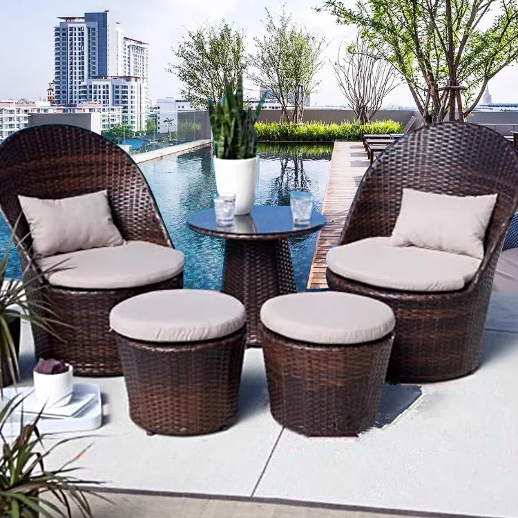 Outdoor leisure rattan chair tea several three five-piece set cafe outdoor balcony table and chair combination courtyard rattan