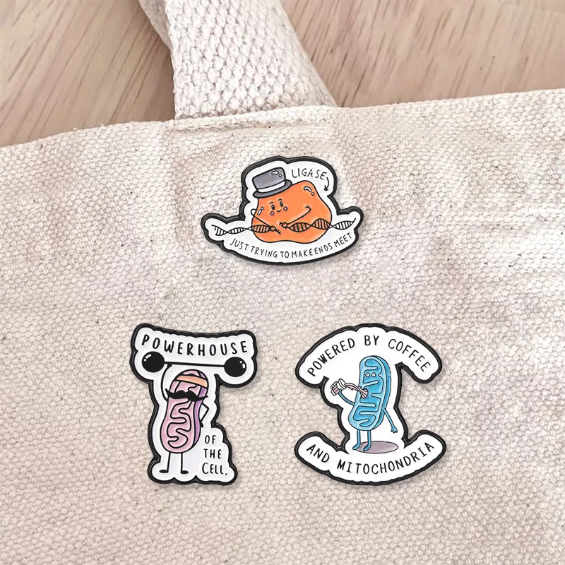 Biology Science Mitochondria Ligase Enamel Badges Cell Cartoon Quote Pins Funny Science Brooches Lapel Pin Set Gift For Friends