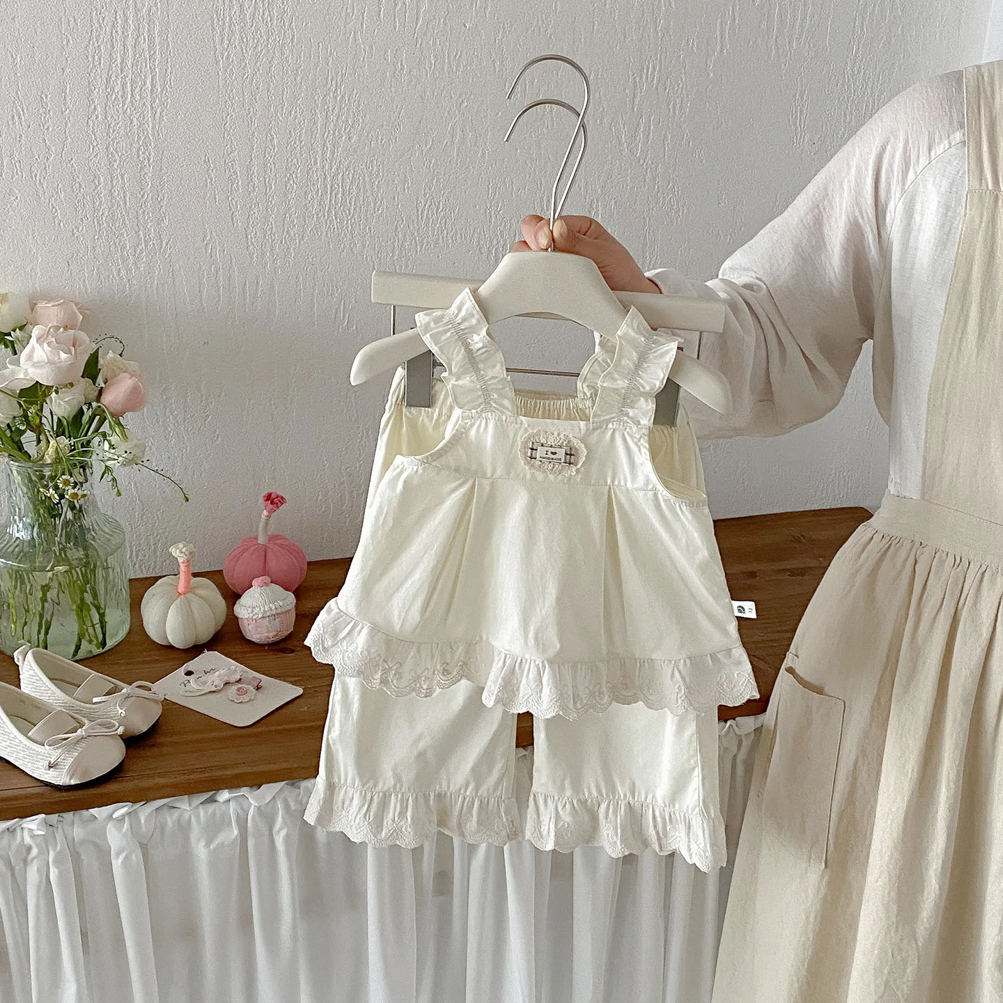 Lace Strap Top Set Baby Summer New Baby Foreign Style Thin Vest Shorts Two-piece Set