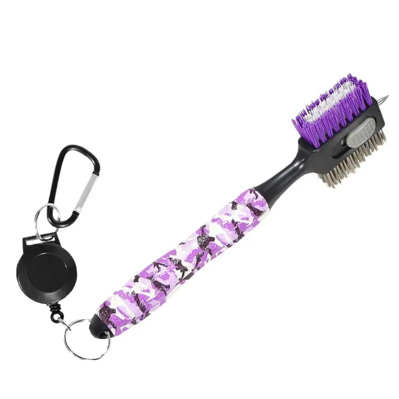 

Golf Club Brush Camouflage Color Golf Club Brush Double-Sided Cleaning Brush Nylon Steel Bristle Brush with Carabiner for Women