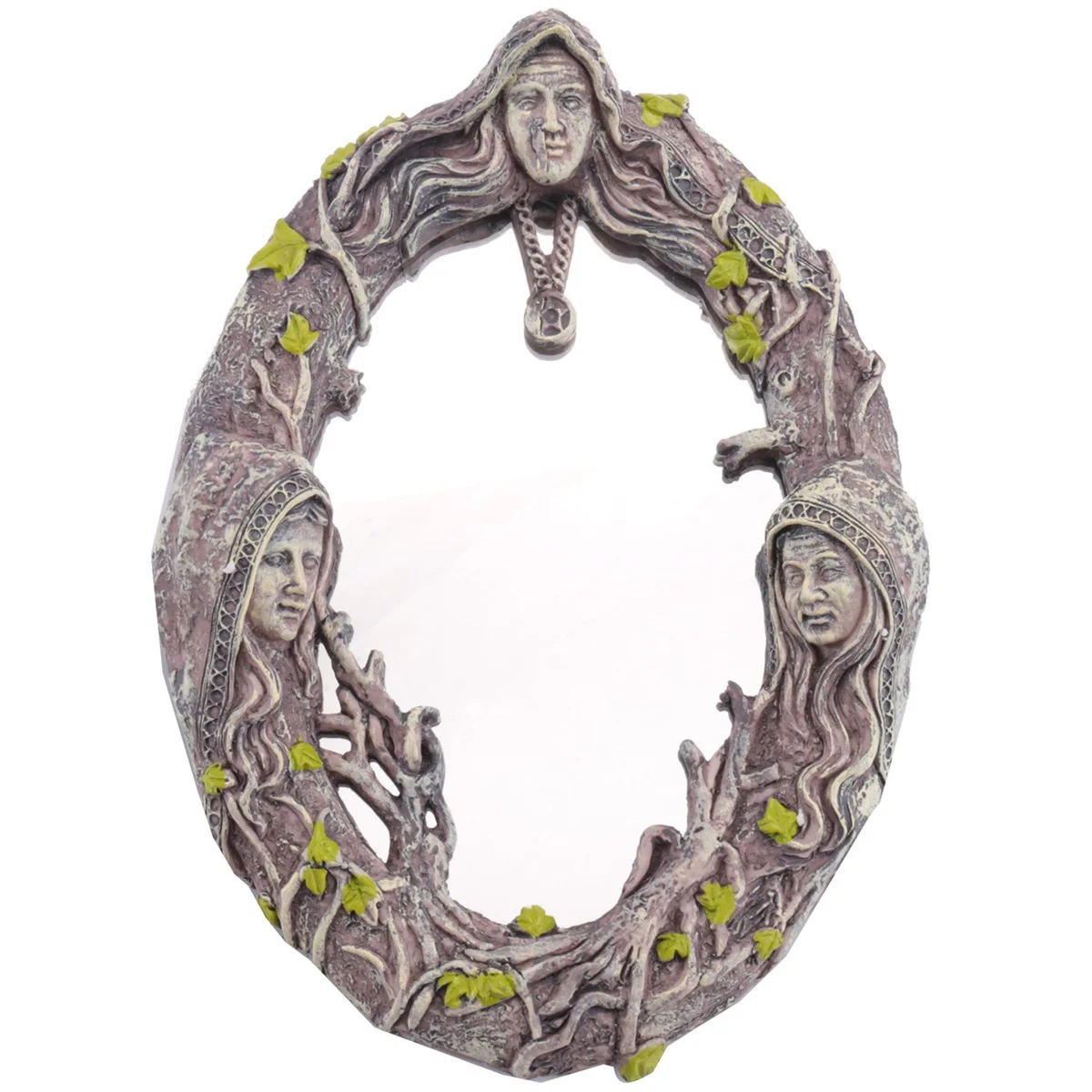 Triple Moon Goddess Wall Mirror Trinity Wall-Mounted Mirror with Five-Pointed Retro Hanging Mirror