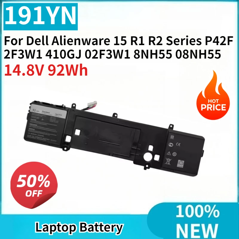 

100% новая сменная батарея для ноутбука 191YN 14.8V 92Wh для Dell Alienware 15 R1 R2 Series P42F 2F3W1 410GJ 02F3W1 8NH55 08NH55