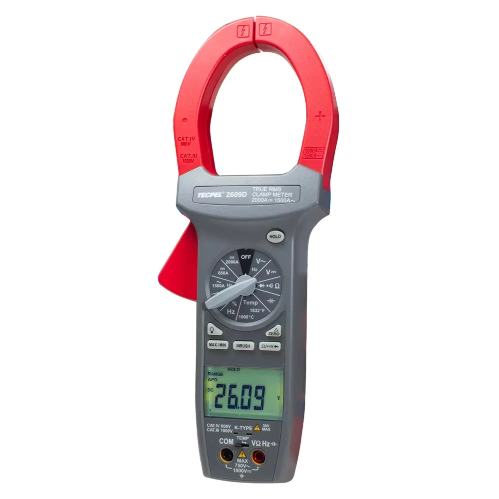 TECPEL DCM-2609D Good Quality 2000A Multi-Purpose Portable AC/DC Clamp Meter AC 750V/DC 1000V High Precision for Professional