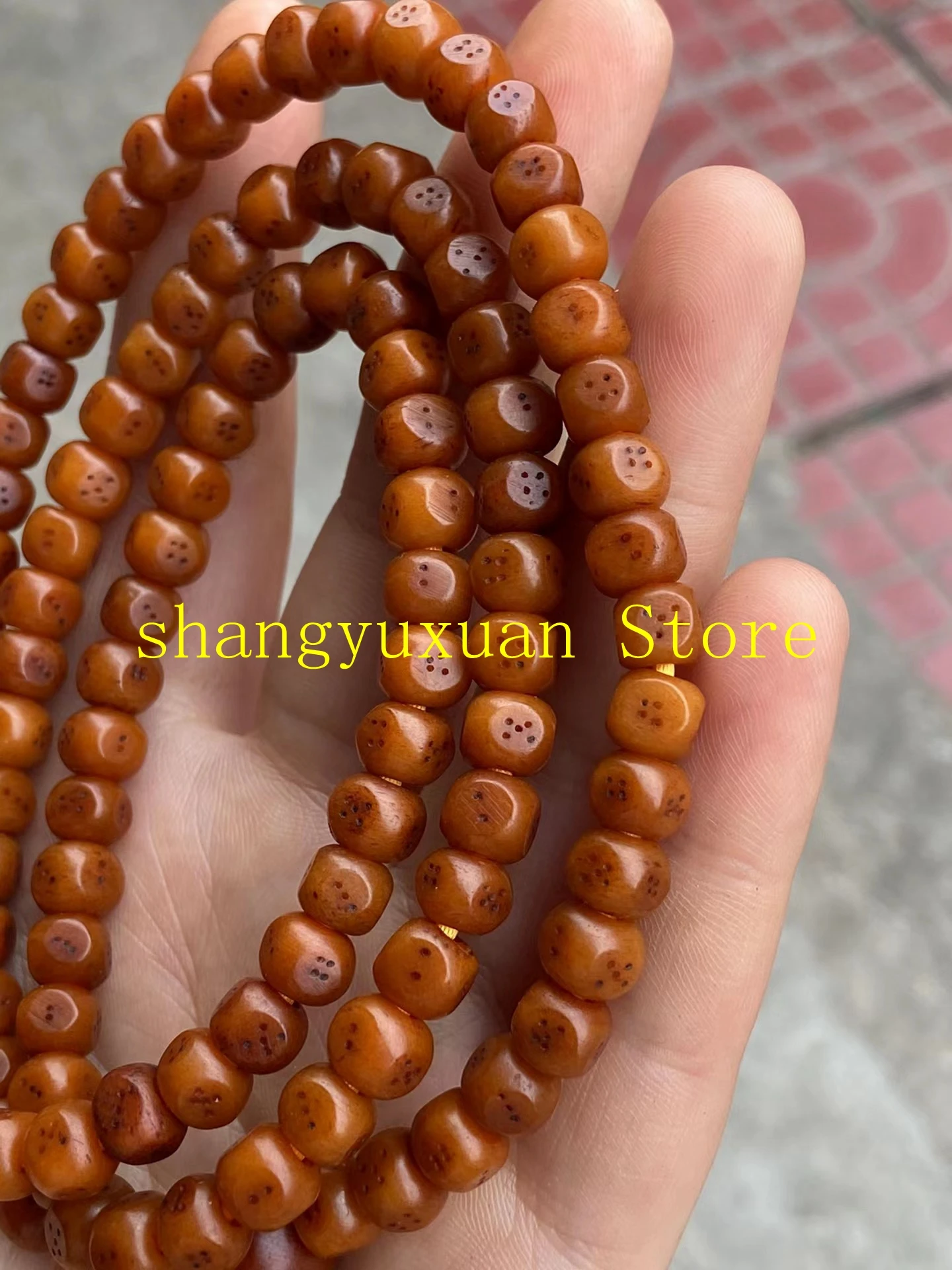 Natural old Niu Niu bone hand carved 8 mm dice 108 hand string Buddhist beads