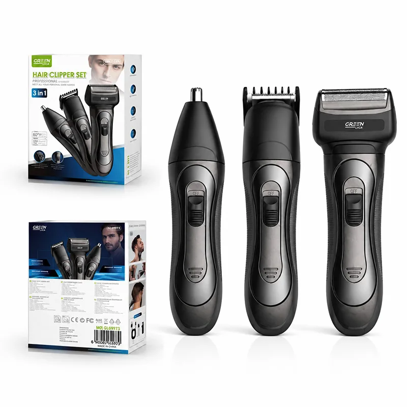 3-in-1 elektrische haarknipper, scheerapparaat en neushaartrimmer, oplaadbare baardverzorgingsset voor mannen, multifunctioneel apparaat voor knippen en scheren.