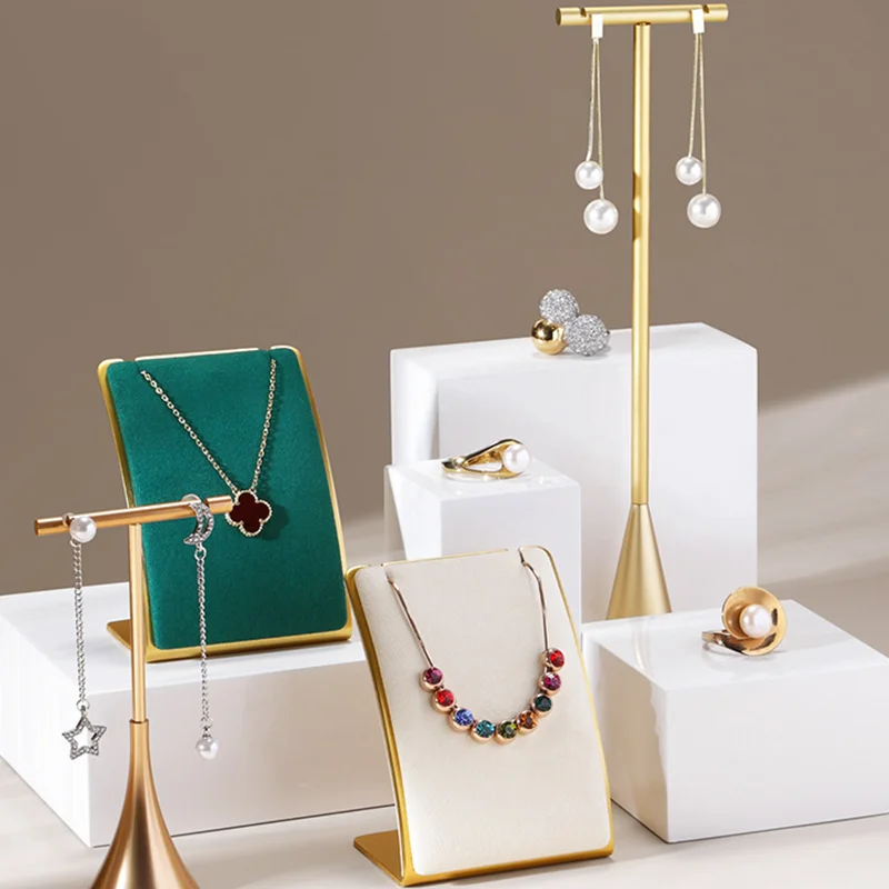 Metal Ultra-Fiber Pendant Display Stand Jewelry Storage Rack Creative Necklace Holder Window Showcase Props