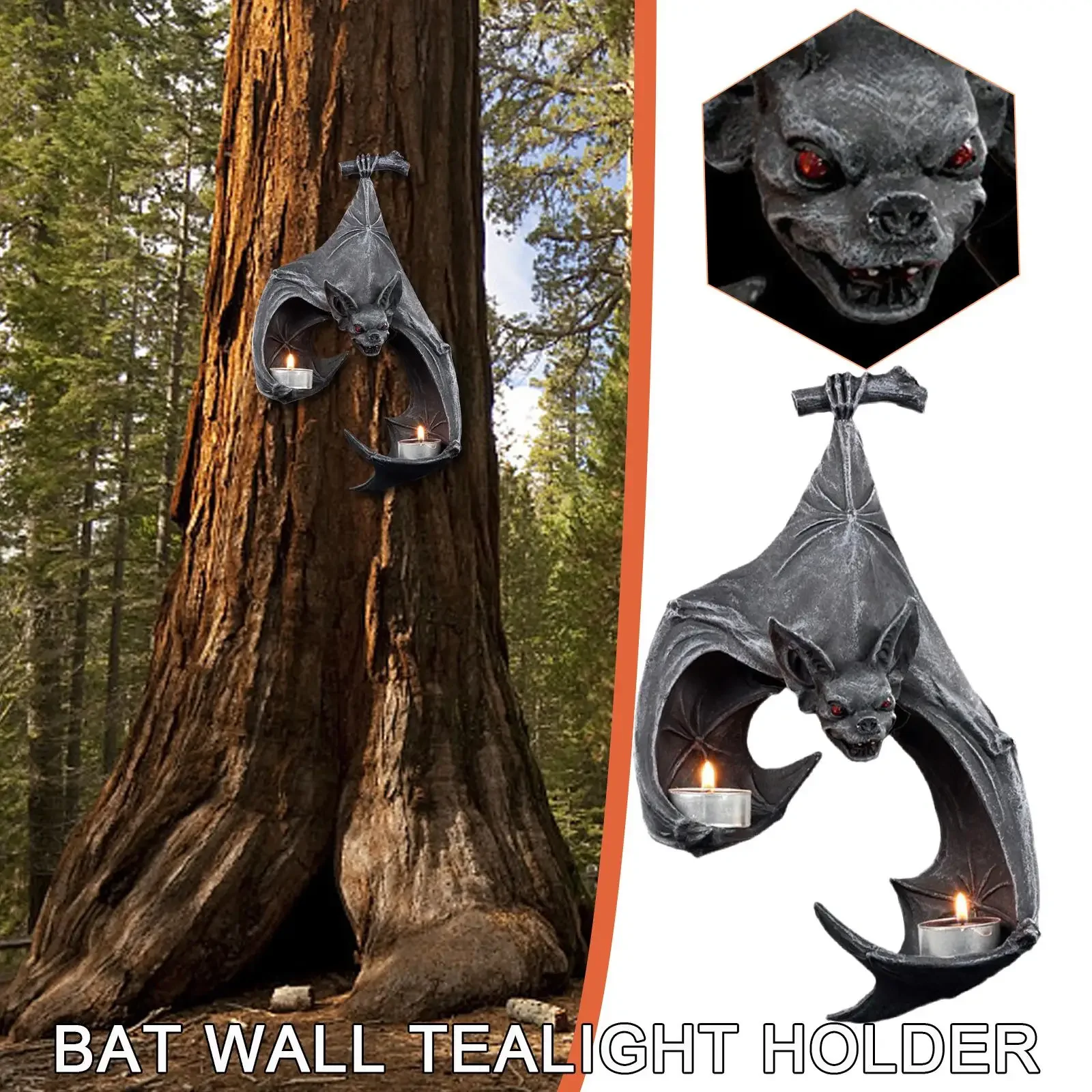 New Bat Wall Tealight Holder Halloween Candlestick Bat Statue Garden Hanging Candlestick Light Garden Home Halloween Decoration