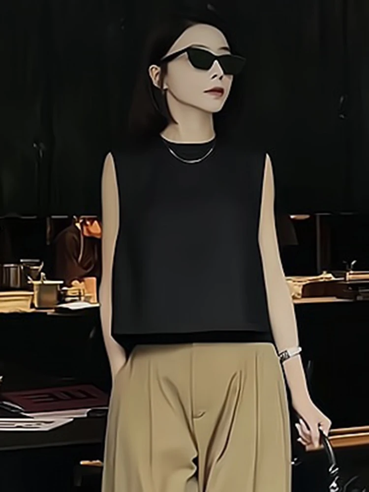 

Летний женский жилет 2025 года в корейском стиле, свободного кроя, с круглым вырезом, без рукавов, А-силуэт, матовый дизайн, для повседневной носки, большие размеры