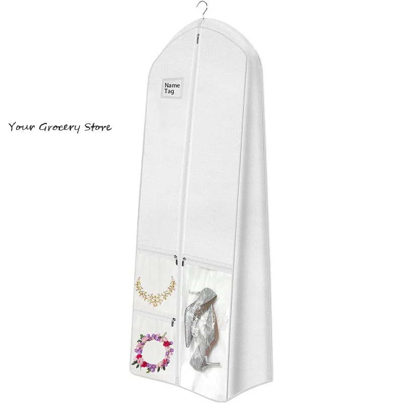 

Portable Wedding Dress Garment Bag 70" With 4 Pockets And Handles 10'' Gusseted Dress Bags For Gowns Long Dress Cover For Women
