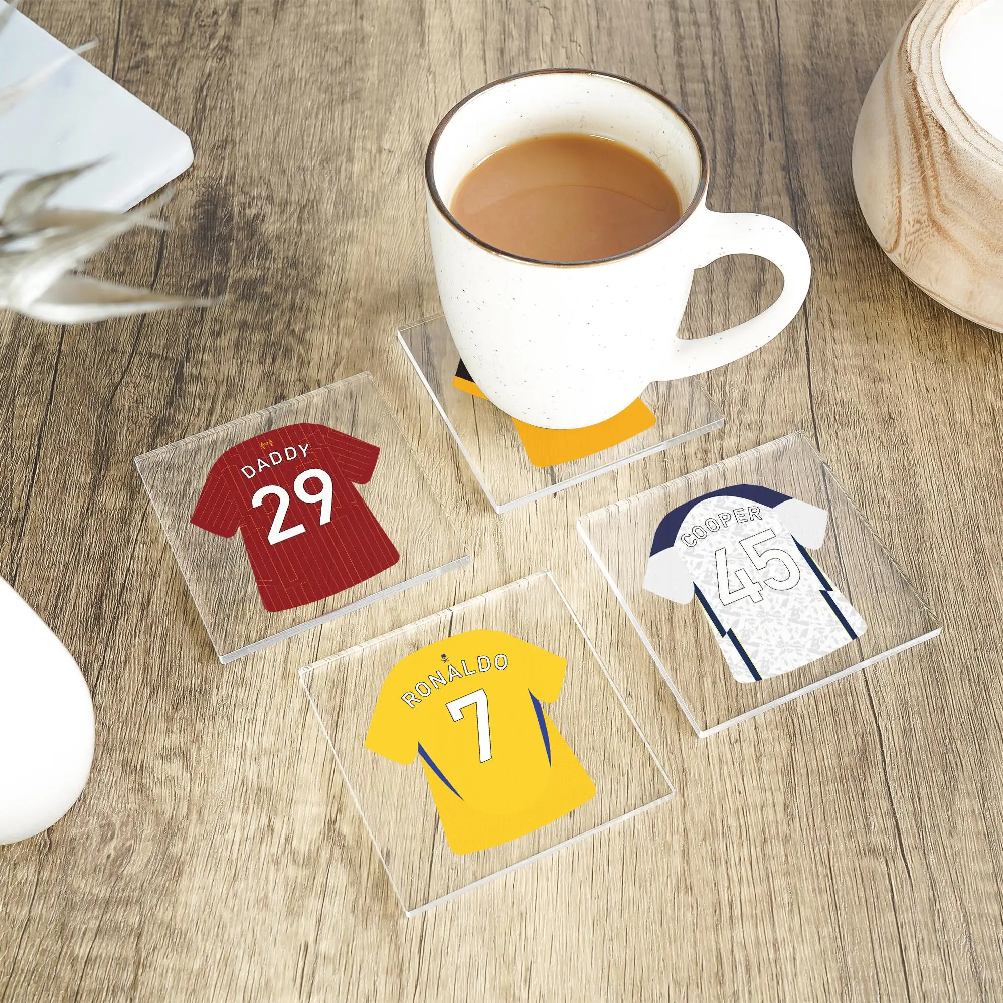 

Customized Football Jersey Acrylic Coasters Personalized Jersey Christmas Gifts For Men Football Fans Home Desktop Accessories