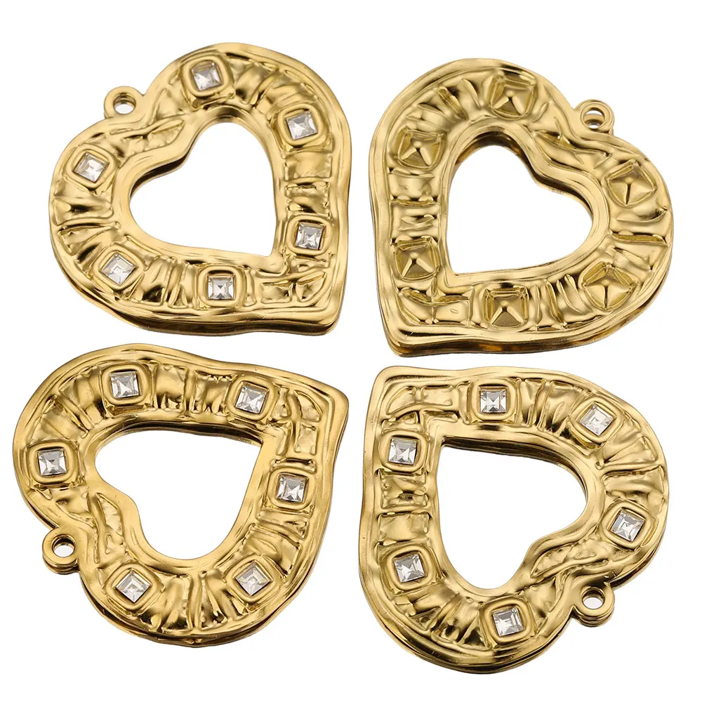 3pcs Stainless Steel Large Frame Heart Charms PVD Gold Plated Metal Earring Bag Necklace Bracelet Jewelry Making Findings Craft
