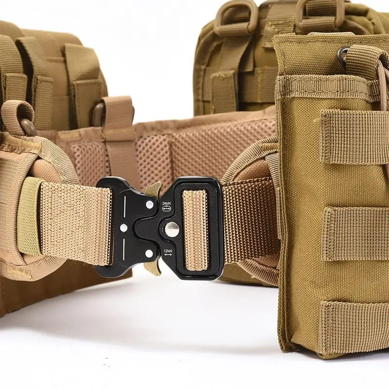 Tactical Molle Padded Waist Belt Adjustable Outdoor Hunting Hiking Fishing Utility Belt with Detachable Pouches Waterproof Nylon