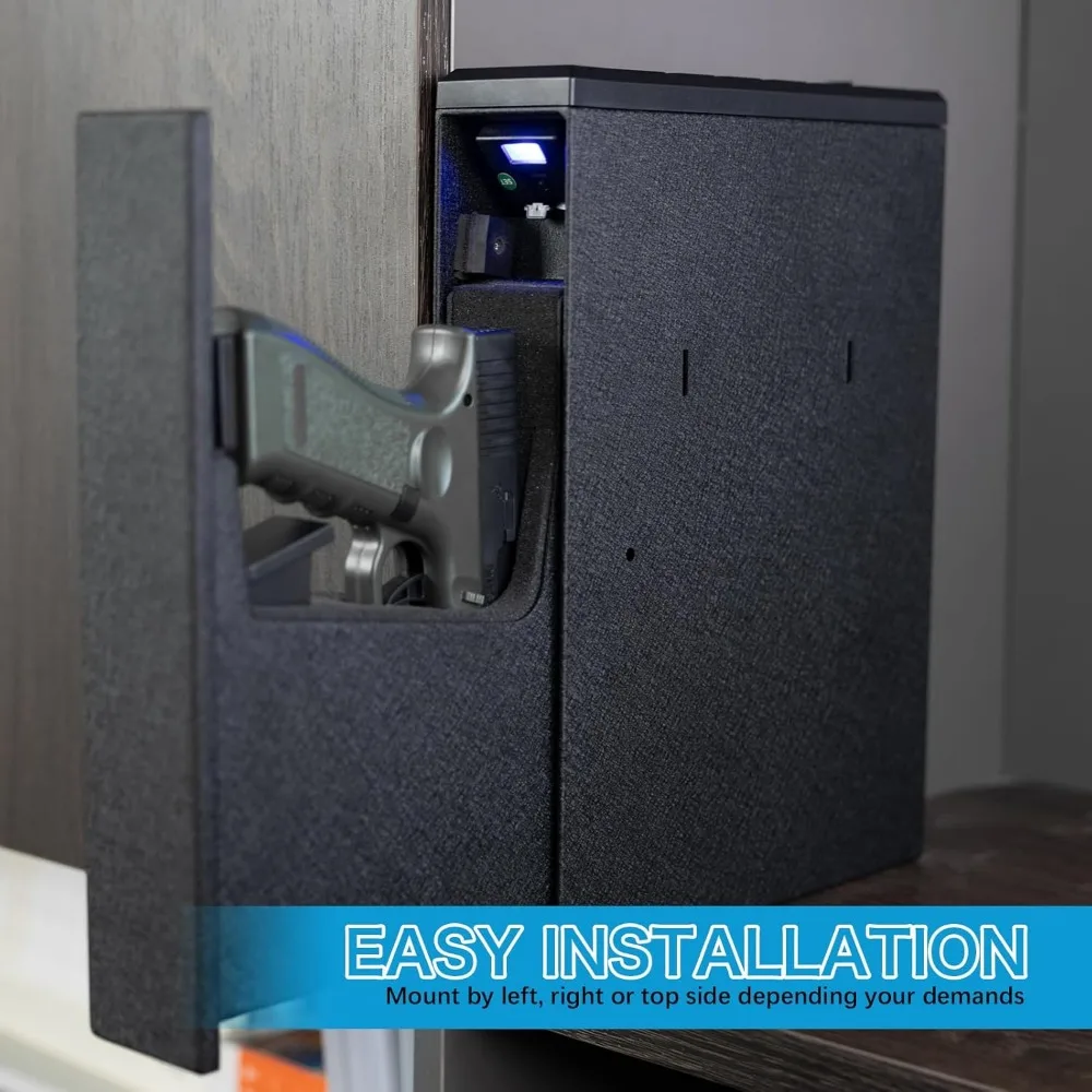 Slider Biometric Pistol Safe 3 Ways Quick Access with Fingerprint/Keypad/Key Lock for Nightstand Bed Desk