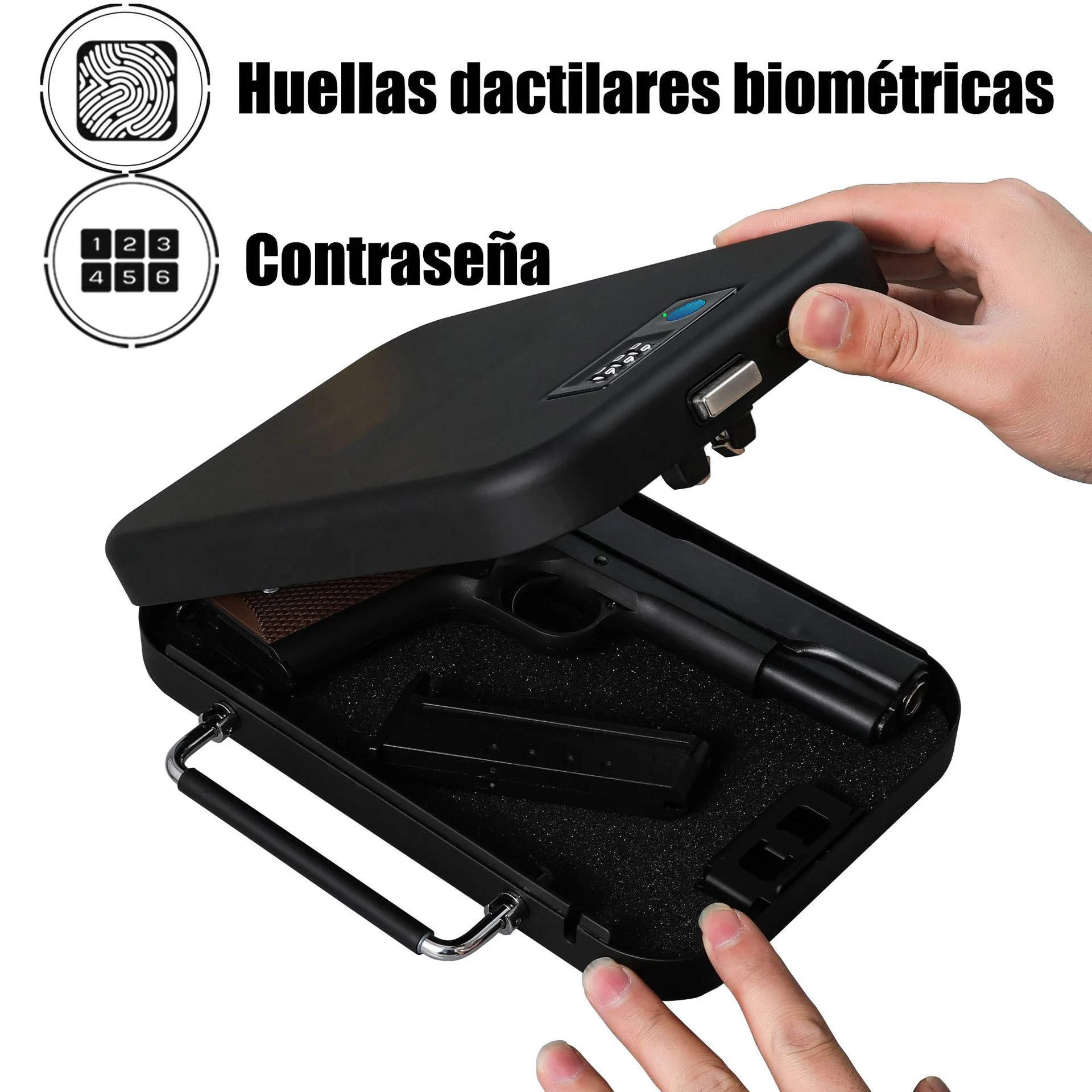 Fingerprint Password Gun Cofres, Cofre de pistola portátil, Senha de discagem, Armazenamento biométrico de impressão digital para casa, Dinheiro do