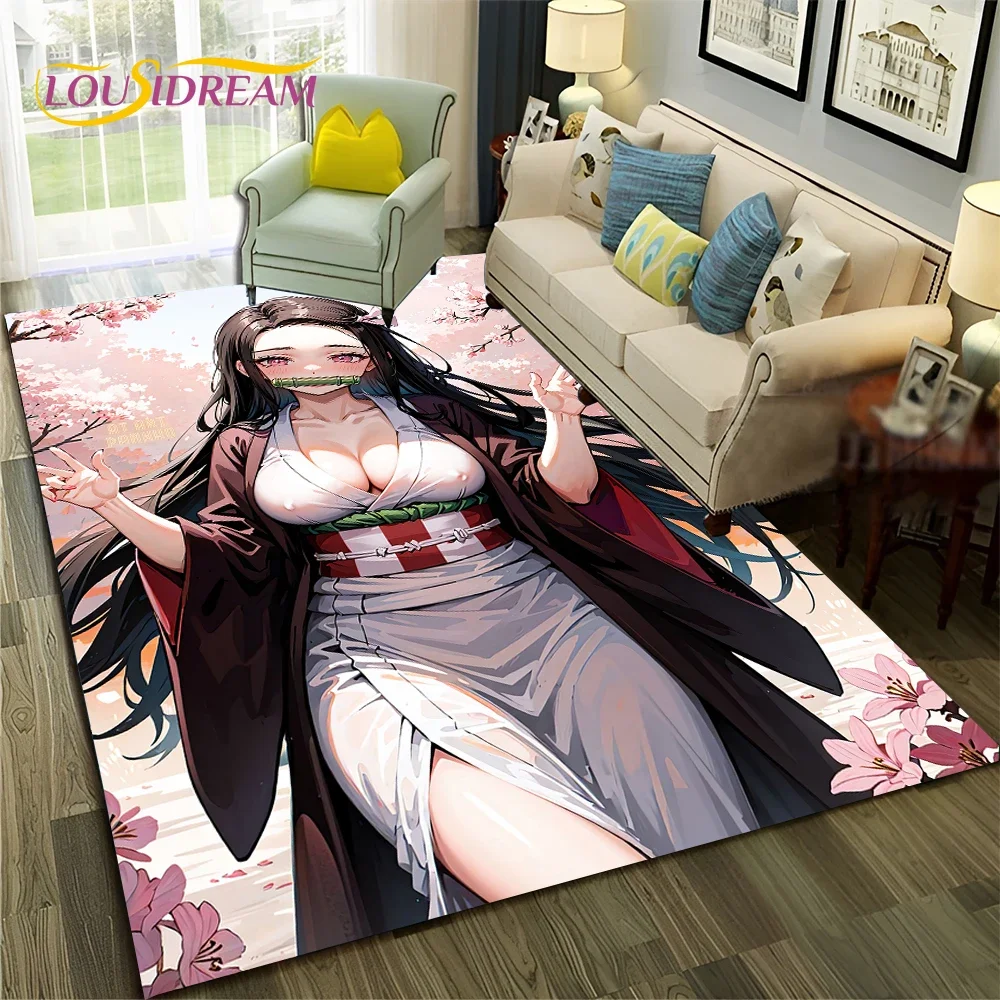 Kamado Nezuko Demon S-Slayer 3D 애니메이션 카펫 러그, 거실 침실 소파 도어매트 장식, 어린이 영역 러그, 미끄럼 방지 바닥 매트 