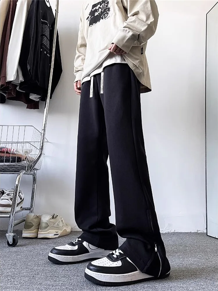 

Мужские повседневные брюки в американском стиле, с боковой молнией, плотные спортивные штаны свободного кроя, длинные брюки