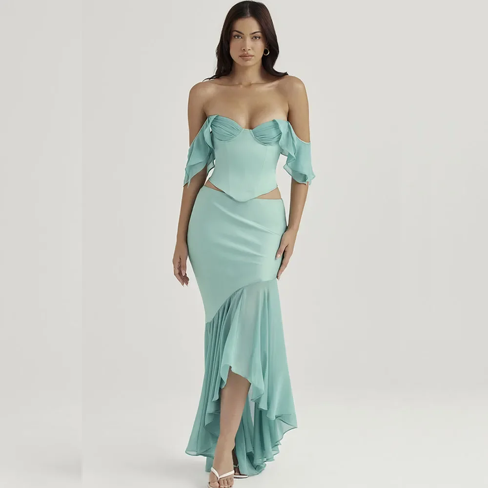 Customized Fashion Two Pieces Prom Dresses 2026 Sexy Strapless High Low Mermaid Evening Gown Chiffon Asymmetrical Robes De Soire