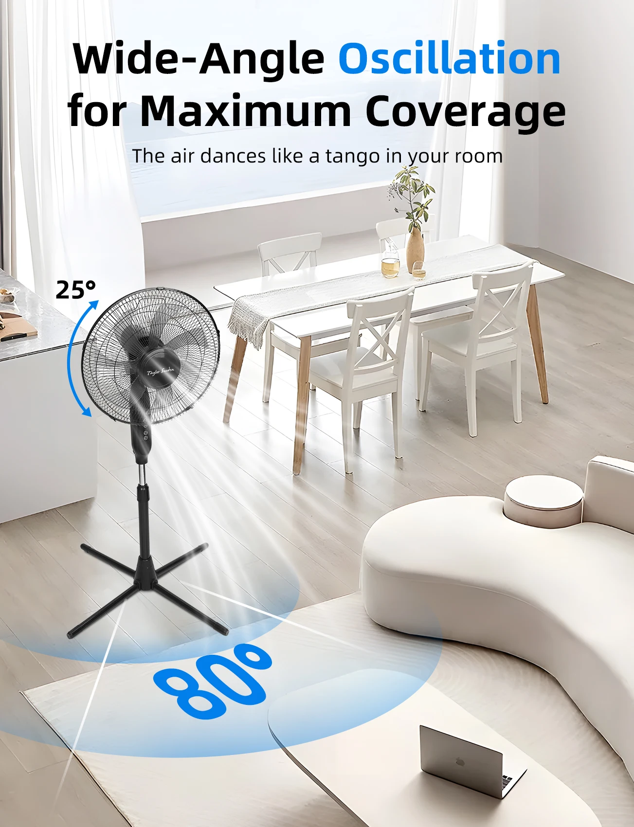 مروحة أرضية قائمة 7 شفرات ارتفاع قابل للتعديل مع مؤقت + جهاز تحكم عن بعد