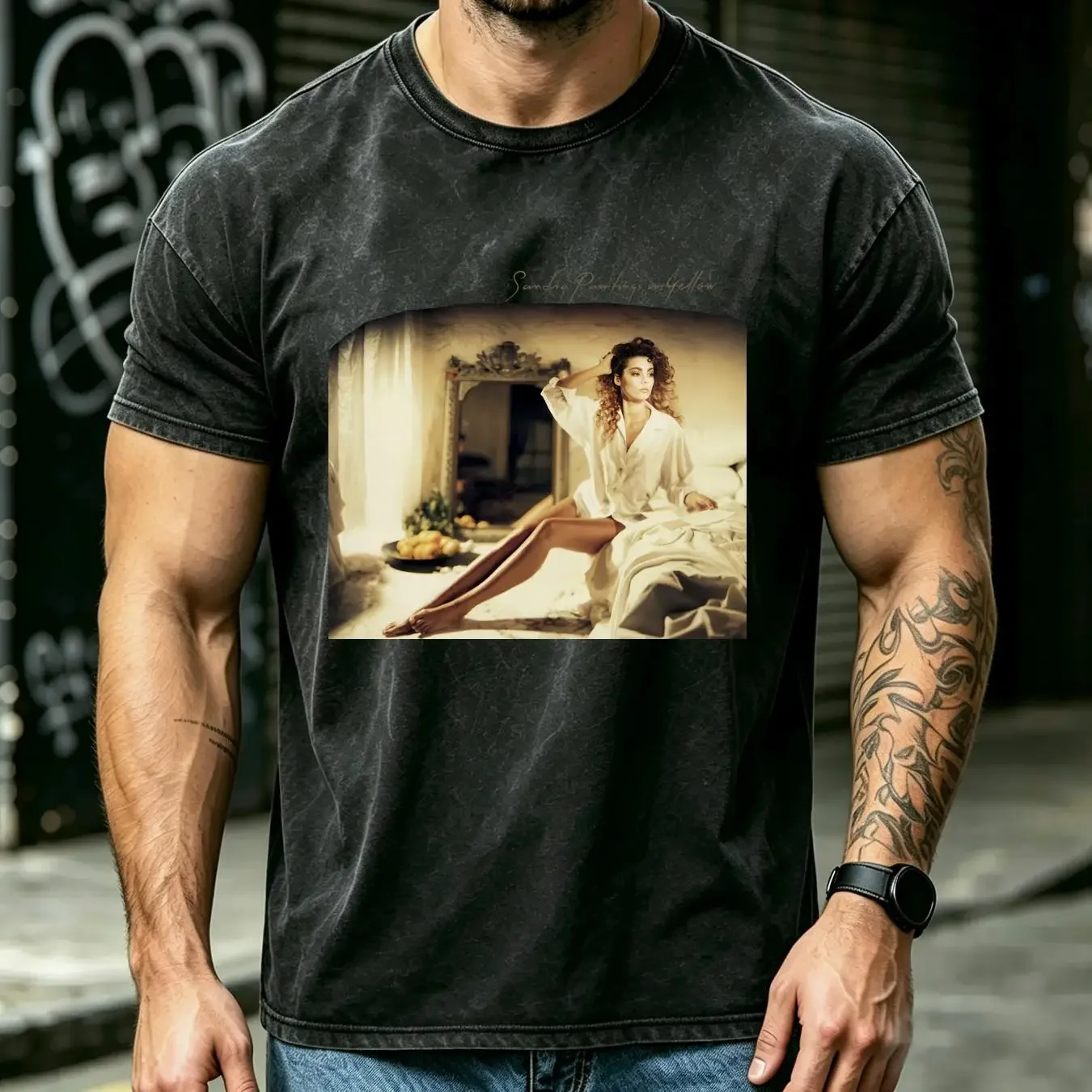 washed T Shirt Paintings in Yellow Sandra Ann Lauer Classic Black S 5XL Y1863 long or short sleeves vintage Washed Stretched